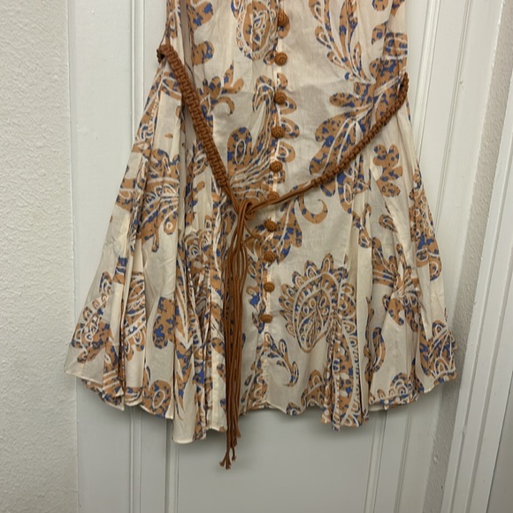 Zara Sundress Beige Pink Size Small Paisley Rope Belt Short Summer Spring - Picture 4 of 9